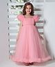 Ministitch Net Ruffled Sleeves Lace Embellished Gown - Baby Pink