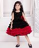 Ministitch Net Sleeveless Floral Applique Detailed & Sequins Embellished Layered Dress - Black