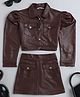 Taffykids Full Sleeves Solid Crop Jacket With Coordinating Skirt Set - Brown