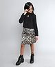 Taffykids Full Sleeves Cut Out Detailed Top With Animal Printed Zipper Skirt Set - Black & Multi Colour