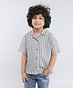Taffykids Linen Half Sleeves Striped Oversized Shirt - Off White & Blue