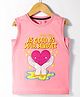Doreme Cotton Knit Sleeveless Tank T-Shirt With Heart & Text Print - Peach