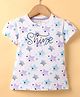 Doreme Cotton Knit Half Sleeves Top With Shine Text Print - Lavender