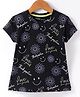 Doreme Cotton Knit Half Sleeves T-Shirt With Floral & Text Print - Black