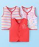Babyhug 100% Cambric Woven Sleeveless Front Open Jhabla with Animal & Stripe Print  Pack of 3 - Red & White