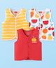 Babyhug 100% Cambric Woven Sleeveless  Front Open Jhabla with Fruit & Stripe Print  Pack of 3 - Red & Yellow