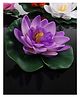 Homesake Artificial Floating Lotus Flowers with Lily Pad lifelike décor for home, garden, pond, and Puja, Set of 6 Purple