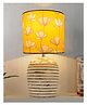 Homesake Modern Table Lamp, Wooden Base Modern Fabric Lampshade for Home Office Cafe Restaurant, Ribbed Basket, Hibiscus