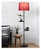 Homesake Dual Shelf Floor Lamp with Fabric Shade Nightstand Reading Floor Lamp with Shelves, Living Room Office Bedroom Red