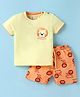 Mini Donuts Sinker Knit Half Sleeves T-Shirt & Shorts Set With Cub Print - Lemon Yellow & Orange