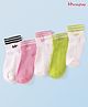 Honeyhap Premium Cotton Knit Bamboo Spandex Ankle Length Bio Finish Solid Socks Pack of 5 - Pink White  Lime Punch White & Black Stripe