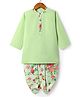 Babyoye Cotton Knit Full Sleeves Dhoti Kurta Set with Floral Print - Light Green