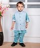 BAD BOYS Cotton Rayon Full Sleeves Solid Kurta Pyjama With Striped Nehru Jacket Set - Sky Blue