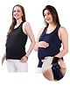 TUMMY Pack Of 2 Viscose Sleeveless Solid Maternity Tank Tops With Nursing Access - Blue & Black
