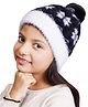 BHARATASYA  Knitted Faux Fur Pom Pom Detailed Beanie Cap - Black-  Diameter- 40cms