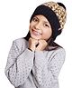 BHARATASYA Knitted Leopard Printed Faux Fur Pom Pom Detailed Beanie Cap - Yellow-  Diameter- 40cms