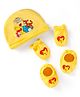 Babyhug Disney Interlock Knit Caps Mitten & Booties Set with Winnie the Pooh Graphics Yellow - Diameter 12 cm