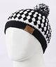 Funkrafts Wollen Knitted Handmade Checked & Pom Pom Embellished Beanie Cap - Black & White-  Diameter 39 Cms