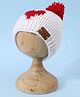 Funkrafts Wollen Knitted Handmade Heart Designed & Pom Pom Embellished Beanie Cap - White & Red-  Diameter 39 Cms