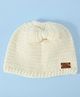 Funkrafts Woollen Bow Applique Detailed Handmade Knitted Beanie Cap - Off White-  Diameter 45 Cms