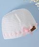 Funkrafts Handmade Woollen Solid Bow Designed Beanie Cap - White & Pink-  Diameter 45 Cms
