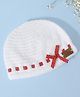 Funkrafts Handmade Woollen Polka Dots Detailed Bow Designed Beanie Cap - White & Red-  Diameter 39 Cms