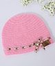 Funkrafts Handmade Woollen Polka Dots Detailed Bow Designed Beanie Cap - Pink