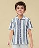 TOONYPORT Cotton Blend Half Sleeves Striped Shirt - White