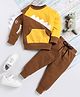 TOONYPORT Cotton Full Sleeves Dinosaur Designed Sweatshirt With Solid Joggers Set - Brown