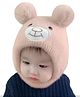 Ziory Bear Woolen Bear Designed Ear Protection Knitted Cap - Baby Pink-  Diameter-44-48cms