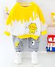 Googo Gaaga Cotton Knit Full Sleeves Light Winter Teddy Bear Printed Sweatshirt With Joggers Set - Yellow