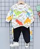 Googo Gaaga Cotton Knit Full Sleeves Light Winter Dinosaurs & Text Printed Sweatshirt With Joggers Set - White