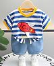 Googo Gaaga Cotton Single Jersey Knit Half Sleeves Rocket Printed Tee With Shorts Set - Blue