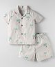 JASH KIDS Cotton Woven Half Sleeves Shirt & Shorts Co-Ord Set With Stripes & Tree Print - Offwhite