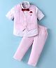 JASH KIDS Cotton Woven Full Sleeves 3 Piece Party Suit with Bow - Pink