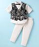 JASH KIDS Cotton Knit Full Sleeves Floral Design 3 Piece Party Suit with Bow - Black