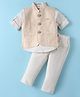 JASH KIDS Cotton Woven Full Sleeves 3 Piece Party Suit With Embroidery Detailing - Beige