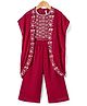 Babyhug Woven Sleeveless Top & Palazzo Set with Floral Embroidery Shrug - Maroon