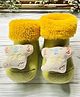 Ziory Elephant Applique & Fur Detailed Anti Skid 3D Socks - Mustard & Green
