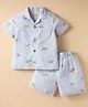 JASH KIDS Cotton Woven Half Sleeves Shirt & Shorts Co-Ord Set With Stripes & Tree Print - Light Blue
