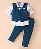 JASH KIDS Cotton Woven Full Sleeves 3 Piece Party Suit with Bow - Teal Blue
