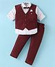 JASH KIDS Cotton Woven Full Sleeves 3 Piece Party Suit with Bow - Maroon