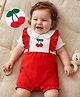 Mark & Mia Cotton Knit Half Sleeves Romper with Pom Pom & Frill Detailing - Red