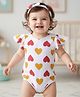 Mark & Mia Interlock Knit Half Sleeves Onesie with Headband & Hearts Print - White