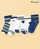 Honeyhap Premium Cotton Knit Bamboo Spandex Ankle Length Bio Finish Socks with Stripes Pack of 5 - Blue White & Lime
