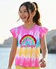 Pine Kids Cotton Knit Half Flutter Sleeves T-Shirt With Shine Bright Text Print - Pink Blue & Yellow