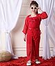NEUDIS Full Sleeves Bow Applique & Swiss Dots Detailed Top & Shorts With Shrug & Bag Set - Red