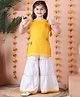 NEUDIS Sleeveless Leheriya Printed & Floral Applique Detailed Kurta Sharara Set - Yellow & White