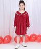 NEUDIS Velvet Full Sleeves Lace Embellished Dress - Cherry Red