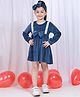 NEUDIS Velvet Full Sleeves Lace Embellished & Bow Applique Detailed Dress With Hair Band - Blue